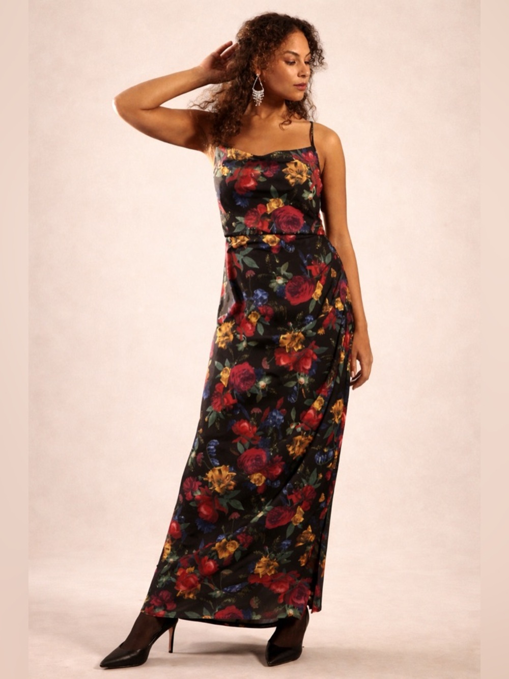 Anthropologie Hutch Black Floral Satin Maxi Dress 18W NWT